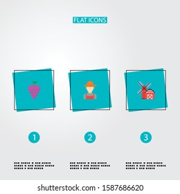 Set of agriculture icons flat style symbols with farmer, grape and other icons for your web mobile app logo design.