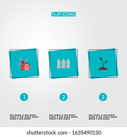 Set of agriculture icons flat style symbols with farm, sow, fence and other icons for your web mobile app logo design.
