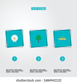 Set of agriculture icons flat style symbols with sheep, dumper truck, tree and other icons for your web mobile app logo design.