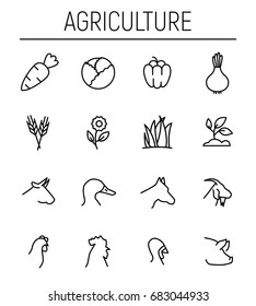 Set of agriculture icons in modern thin line style. High quality black outline farm symbols for web site design and mobile apps. Simple agriculture pictograms on a white background.