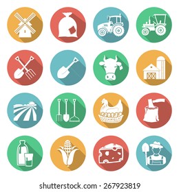 Set of agriculture icons on white. Vector illustrations