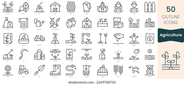 Set of agriculture icons. Thin linear style icons Pack. Vector Illustration