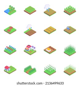 Set of Agriculture in Isometric Icons

