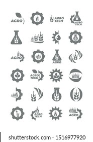 Set of agro and bio icons template for logo. Vector gray isolated illustration on white