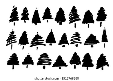 Set of ahnd drawn Christmas trees. 