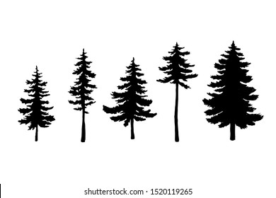 Set of ahnd drawn Christmas trees. 