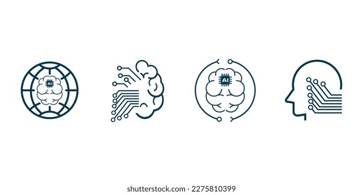 SET of AI, Artificial intelligence icon set in thin line style vector