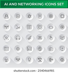 Conjunto de iconos de inteligencia artificial Ai conjunto de colección de Vector. AI Essentials línea icono de colección, inteligencia artificial icono establecido en estilo de línea, aprendizaje automático, inteligente robótico Vector gratuito
