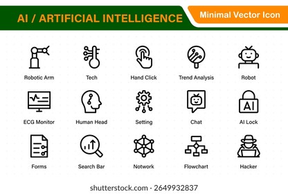 Set of Ai artificial intelligence icon set vector collection. AI Essentials line Icon collection, artificial intelligence icon set in line style, machine learning, smart robotic Free Vector