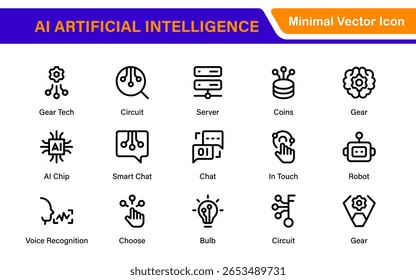 Set of Ai artificial intelligence icon set vector collection. AI Essentials line Icon collection, artificial intelligence icon set in line style, machine learning, smart robotic Free Vector