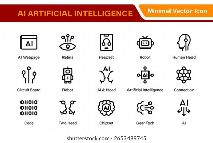 Set of Ai artificial intelligence icon set vector collection. AI Essentials line Icon collection, artificial intelligence icon set in line style, machine learning, smart robotic Free Vector