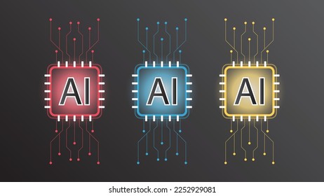 set of Ai artificial intelligence technology hitech business concept. open Ai with smart system, network, data, line, lights, technology background, Abstract, vector. design for web banner, web site.