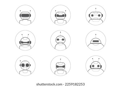 set of Ai artificial intelligence technology hi tech business icon. open Ai icon, smart bot, robot character on white background, Abstract, vector. design for chatbot, web banner, tech, wen site.  