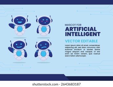 Set of Ai chatbot Vector. Neural cute mascot in various pose, robot waving hand. Smart robotic character. Isolated vector illustration. Help assistance, artificial intelligence support device.