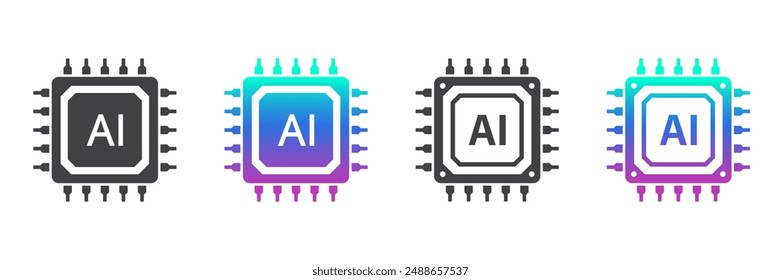 Set of AI chips icon. black and gradient color. Futuristic artificial intelligence symbol. Processor chip icon. Large data processing, database concept. Vector illustration for web, apps, UX and UI.