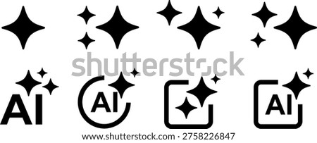 Set of AI generate icon. Artificial intelligence technology machine symbol. Generate AI sparkle star elements