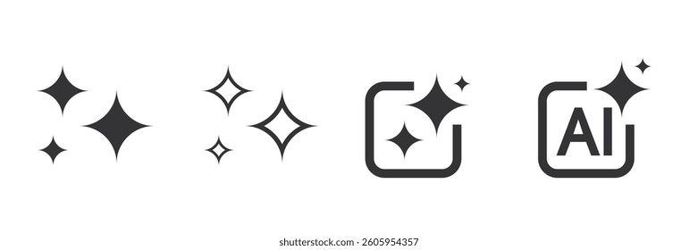 Set of AI generate icon. AI sparkle star with square icon. Artificial intelligence technology and Machine learning concept. Generate symbol for application and web. Vector illustration.