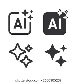 Conjunto de icono de generación de IA. AI estrella brillante con Ilustración vectorial cuadrada.
