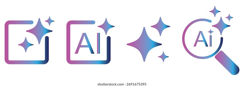 Conjunto de icono de generación de IA. AI estrella brillante con icono cuadrado. Tecnología de inteligencia artificial y concepto de aprendizaje automático. Símbolo de Generar para aplicación y Web. Ilustración vectorial. Icono de Generar