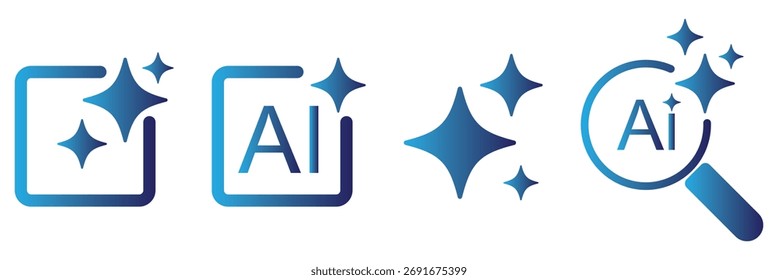Conjunto de icono de generación de IA. AI estrella brillante con icono cuadrado. Tecnología de inteligencia artificial y concepto de aprendizaje automático. Símbolo de Generar para aplicación y Web. Ilustración vectorial. Icono de Generar