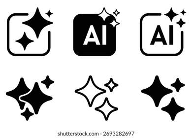 Set von KI generieren Symbol. AI funkelnder Stern mit quadratischem Symbol, Vektorgrafik. 10 EPS