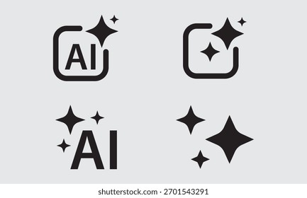 Conjunto de icono de generación de IA. AI estrella brillante con icono cuadrado. Tecnología de inteligencia artificial y concepto de aprendizaje automático. Símbolo de Generar para aplicación y Web. Ilustración vectorial.