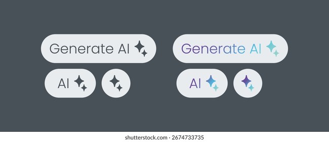 Un conjunto de Vectores de iconos de IA en un estilo plano y moderno. Este diseño incluye "Generar AI" y símbolos de destello, ideales para interfaces de usuario, App y Sitios web relacionados con la inteligencia artificial generativa