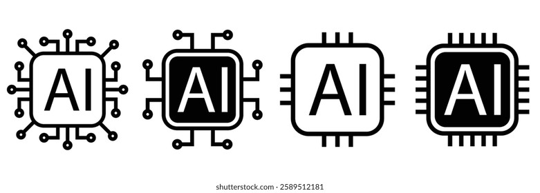 Set of AI icons. Artificial intelligence Vector illustration.Technology Concepts for the Future