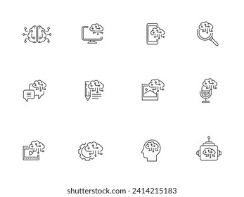 Set of AI icons in thin line style isolated on a white background