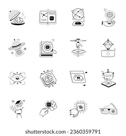 Set of AI Innovations Doodle Icons 

