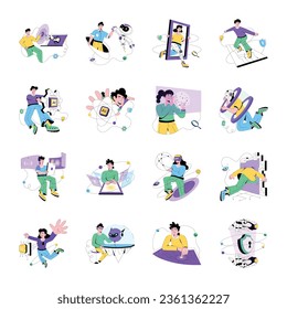 Ilustraciones planas sobre el conjunto de innovaciones de la IA

