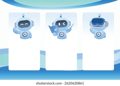 "Conjunto de personajes de robot AI para Plantillas de diseño de interfaz de Web o interfaz de usuario".