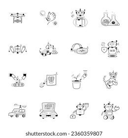 Set of AI and Robotics Doodle Icons 