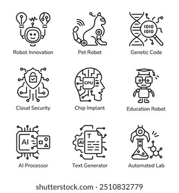 Set of AI and Robotics Line Style Icons 

