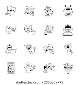 Set of AI Technology Doodle Icons 


