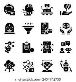 Set of Ai Technology Solid Icons 

