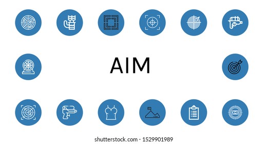 Set of aim icons. Such as Dart, Quiver, Focus, Crosshair, Radar, Water gun, Top, Mission, Goals, Target, Darts , aim icons