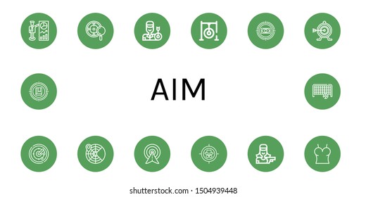 Set of aim icons such as Target, Archer, Darts target, Radar, Shooter, Top, Goal , aim