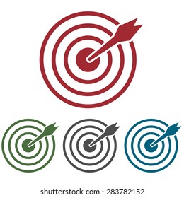 Set of aim icons, target flat icon with arrow in the center. Vector illustration. color on white background