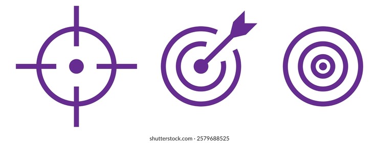 Set of Aim, Target and Goal icons. Editable line vector. Symbol of a gun sight, purpose with a red arrow in the middle. Group pictogram.