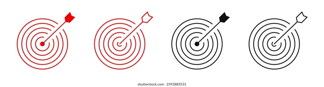 Set of Aim. Target and Goal icons. Dart target on spiral bullseye. Editable line width vector illustration