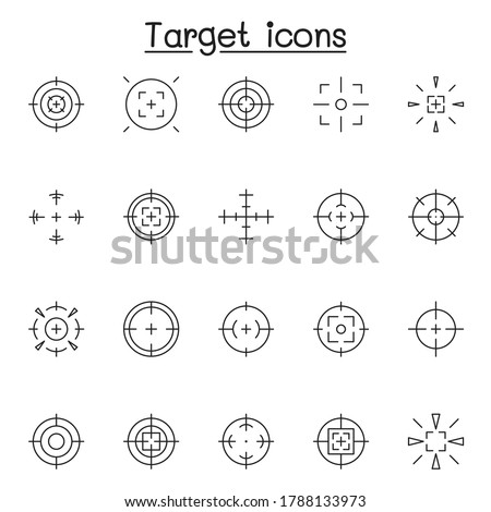 Set of Aim & target Related Vector Line Icons. Contains such Icons as crosshair, sniper scope, shooting game, radar and more
