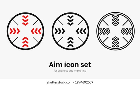 Set of aim and target. Transparent isolated aim cion on white background. Target icon for aiming to bullseye. Black vector illustration of crosshairs icon set in isolation. Vector round aim