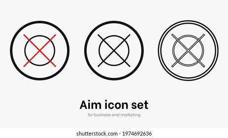 Set of aim and target. Transparent isolated aim cion on white background. Target icon for aiming to bullseye. Black vector illustration of crosshairs icon set in isolation. Vector round aim