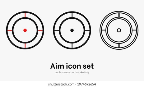 Set of aim and target. Transparent isolated aim cion on white background. Target icon for aiming to bullseye. Black vector illustration of crosshairs icon set in isolation. Vector round aim