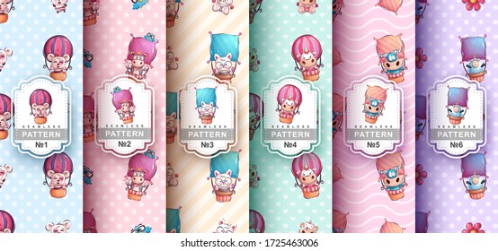 Set air balloon animal seamless pattern. Vector eps 10
