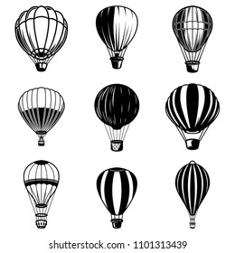 Set of air balloon illustrations. Design element for logo, label, emblem, sign. Vector image