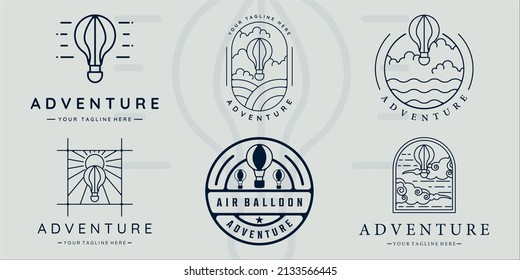 set of air balloon logo line art simple minimalist vector illustration template icon graphic design. bundle collection of various sky transportation for adventure or vacation sign or symbol