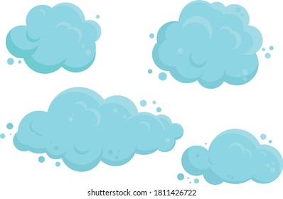 Set of air blue clouds, different shapes, soap foam from bubbles, vector illustration