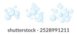 Set of air bubbles in cartoon style. Vector illustration of cute transparent soap bubbles isolated on white background. Blue round bubbles of different sizes: small, medium, large. Foam.